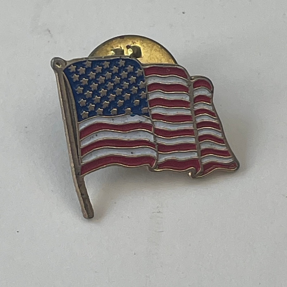 Valley Casting American Flag Lapel Pin USA Waving Enamel Patriotic Gold Tone
